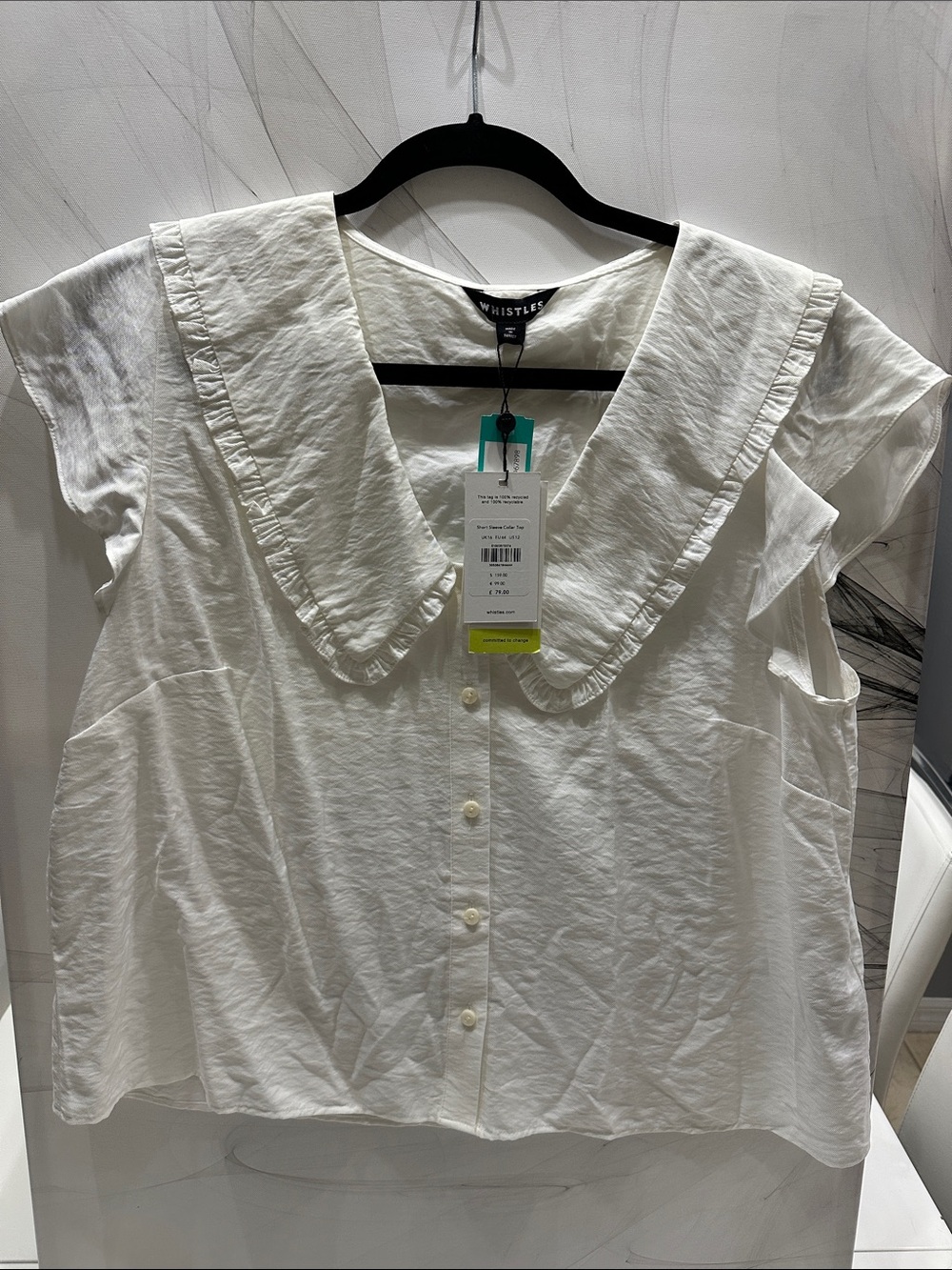 Whistles White Short Sleeve Collar Top NWT US 12